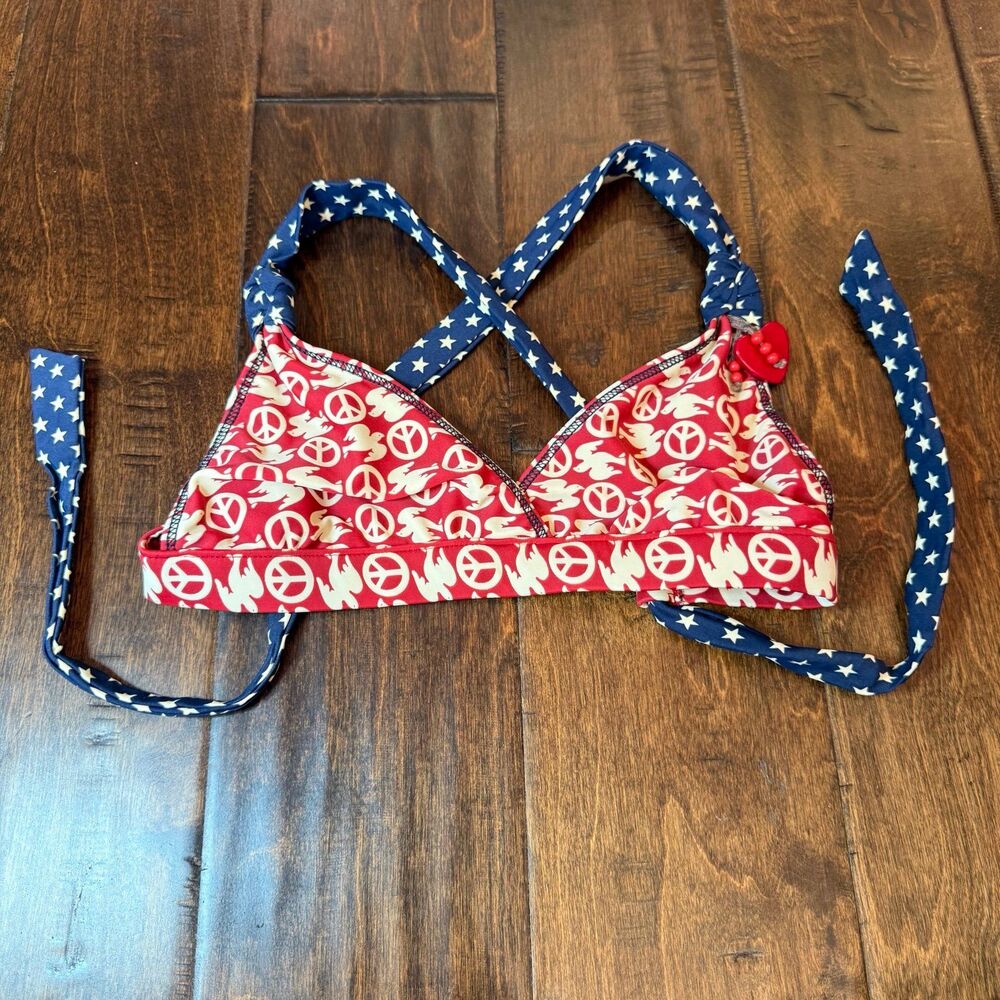 Y2K Vintage Lucky Brand Peace and Birds Stars Red White and Blue Bikini size XS